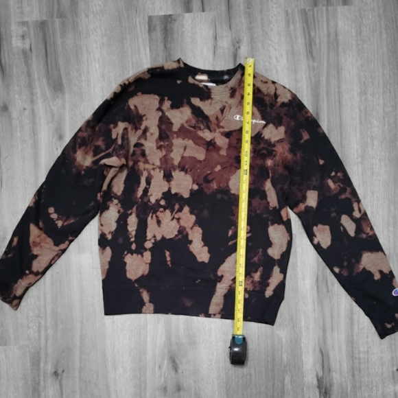 CHAMPION Mens Tie Dye Sweatshirt Fleece Pullover C Logo Brown and Black Medium - Picture 3 of 10